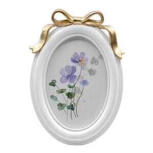 5x7 White Oval Tabletop Frame with Gold Bow Accent